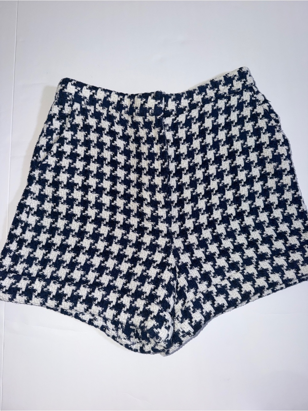 Zara Black and White Houndstooth High-Waist Shorts